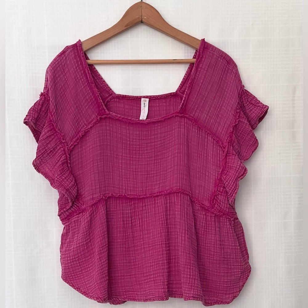 🌱Daily Practice by Anthropologie magenta short sleeve blouse